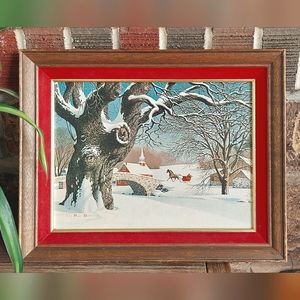 Beautiful 1968 Paul Detlefsen Winter framing. Velvet and Wood